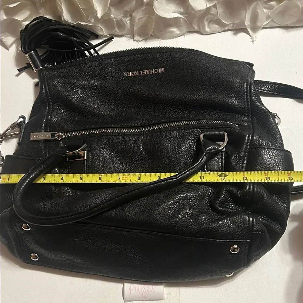Michael Kors Black Pebbled Leather Shoulder Bag with Silver Hardware